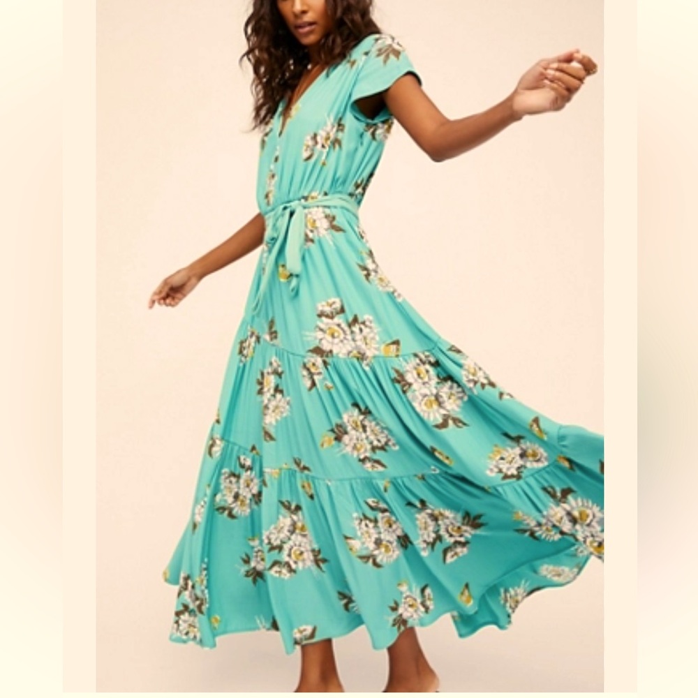 Free People Floral Maxi Dress in Teal